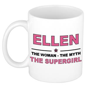 Bellatio Naam cadeau Ellen - The woman, The myth the supergirl koffie mok / beker 300 ml - naam/namen mokken - Cadeau voor o.a verjaardag/ moederdag/ pensioen/ geslaagd/ bedankt