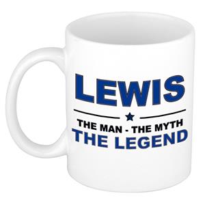 Bellatio Naam cadeau Lewis - The man, The myth the legend koffie mok / beker 300 ml - naam/namen mokken - Cadeau voor o.a verjaardag/ vaderdag/ pensioen/ geslaagd/ bedankt