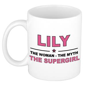 Bellatio Naam cadeau Lily - The woman, The myth the supergirl koffie mok / beker 300 ml - naam/namen mokken - Cadeau voor o.a verjaardag/ moederdag/ pensioen/ geslaagd/ bedankt