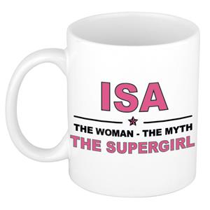 Bellatio Naam cadeau Isa - The woman, The myth the supergirl koffie mok / beker 300 ml - naam/namen mokken - Cadeau voor o.a verjaardag/ moederdag/ pensioen/ geslaagd/ bedankt