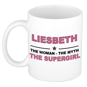 Bellatio Naam cadeau Liesbeth - The woman, The myth the supergirl koffie mok / beker 300 ml - naam/namen mokken - Cadeau voor o.a verjaardag/ moederdag/ pensioen/ geslaagd/ bedankt