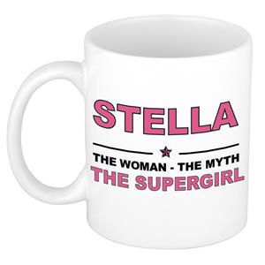 Bellatio Naam cadeau Stella - The woman, The myth the supergirl koffie mok / beker 300 ml - naam/namen mokken - Cadeau voor o.a verjaardag/ moederdag/ pensioen/ geslaagd/ bedankt