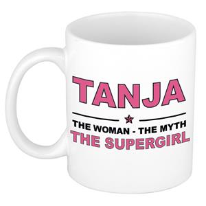 Bellatio Naam cadeau Tanja - The woman, The myth the supergirl koffie mok / beker 300 ml - naam/namen mokken - Cadeau voor o.a verjaardag/ moederdag/ pensioen/ geslaagd/ bedankt