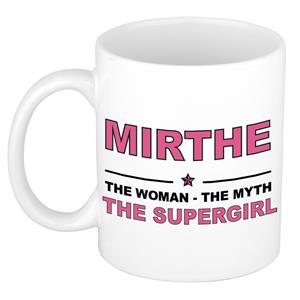 Bellatio Naam cadeau Mirthe - The woman, The myth the supergirl koffie mok / beker 300 ml - naam/namen mokken - Cadeau voor o.a verjaardag/ moederdag/ pensioen/ geslaagd/ bedankt