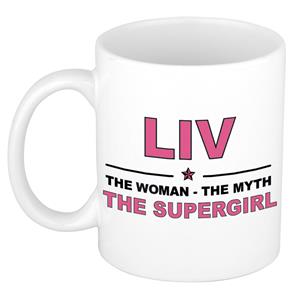 Bellatio Naam cadeau Liv - The woman, The myth the supergirl koffie mok / beker 300 ml - naam/namen mokken - Cadeau voor o.a verjaardag/ moederdag/ pensioen/ geslaagd/ bedankt