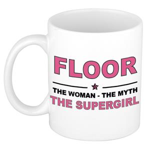 Bellatio Naam cadeau Floor - The woman, The myth the supergirl koffie mok / beker 300 ml - naam/namen mokken - Cadeau voor o.a verjaardag/ moederdag/ pensioen/ geslaagd/ bedankt