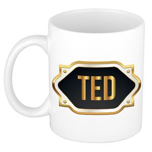 Bellatio Ted naam cadeau mok / beker met gouden embleem - kado verjaardag/ vaderdag/ pensioen/ geslaagd/ bedankt