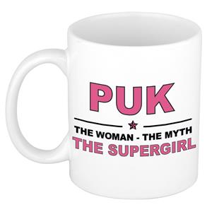 Bellatio Naam cadeau Puk - The woman, The myth the supergirl koffie mok / beker 300 ml - naam/namen mokken - Cadeau voor o.a verjaardag/ moederdag/ pensioen/ geslaagd/ bedankt