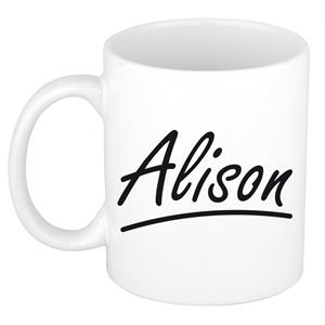 Bellatio Alison naam cadeau mok / beker sierlijke letters - Cadeau collega/ moederdag/ verjaardag of persoonlijke voornaam mok werknemers