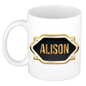 Bellatio Alison naam cadeau mok / beker met gouden embleem - kado verjaardag/ moeder/ pensioen/ geslaagd/ bedankt