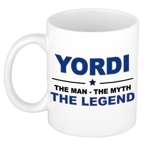 Bellatio Naam cadeau Yordi - The man, The myth the legend koffie mok / beker 300 ml - naam/namen mokken - Cadeau voor o.a verjaardag/ vaderdag/ pensioen/ geslaagd/ bedankt