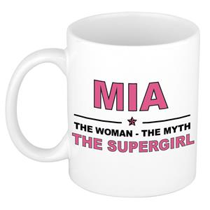 Bellatio Naam cadeau Mia - The woman, The myth the supergirl koffie mok / beker 300 ml - naam/namen mokken - Cadeau voor o.a verjaardag/ moederdag/ pensioen/ geslaagd/ bedankt