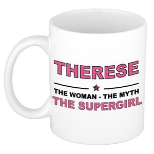 Bellatio Naam cadeau Therese - The woman, The myth the supergirl koffie mok / beker 300 ml - naam/namen mokken - Cadeau voor o.a verjaardag/ moederdag/ pensioen/ geslaagd/ bedankt