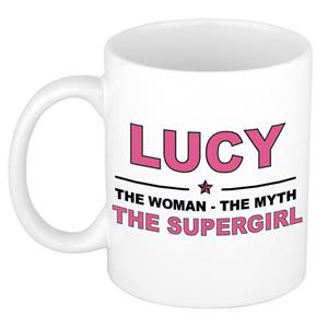 Bellatio Naam cadeau Lucy - The woman, The myth the supergirl koffie mok / beker 300 ml - naam/namen mokken - Cadeau voor o.a verjaardag/ moederdag/ pensioen/ geslaagd/ bedankt