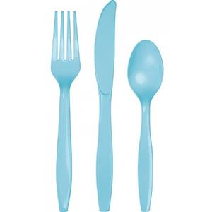 Lichtblauw plastic bestek 72x delig - messen/vorken/lepels - herbruikbaar