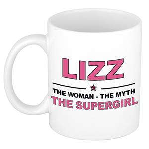 Bellatio Naam cadeau Lizz - The woman, The myth the supergirl koffie mok / beker 300 ml - naam/namen mokken - Cadeau voor o.a verjaardag/ moederdag/ pensioen/ geslaagd/ bedankt