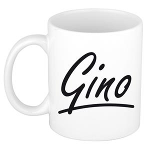 Bellatio Gino naam cadeau mok / beker met sierlijke letters - Cadeau collega/ vaderdag/ verjaardag of persoonlijke voornaam mok werknemers