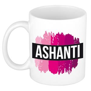 Bellatio Ashanti naam cadeau mok / beker met roze verfstrepen - Cadeau collega/ moederdag/ verjaardag of als persoonlijke mok werknemers