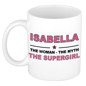 Bellatio Naam cadeau Isabella - The woman, The myth the supergirl koffie mok / beker 300 ml - naam/namen mokken - Cadeau voor o.a verjaardag/ moederdag/ pensioen/ geslaagd/ bedankt