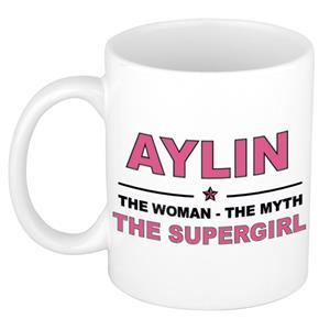 Bellatio Naam cadeau Aylin - The woman, The myth the supergirl koffie mok / beker 300 ml - naam/namen mokken - Cadeau voor o.a verjaardag/ moederdag/ pensioen/ geslaagd/ bedankt