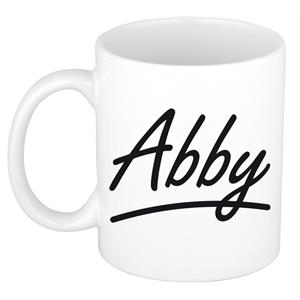 Bellatio Abby naam cadeau mok / beker sierlijke letters - Cadeau collega/ moederdag/ verjaardag of persoonlijke voornaam mok werknemers