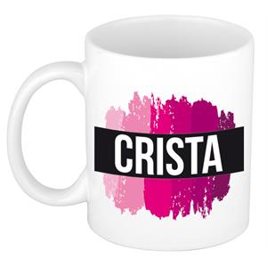 Bellatio Crista naam cadeau mok / beker met roze verfstrepen - Cadeau collega/ moederdag/ verjaardag of als persoonlijke mok werknemers