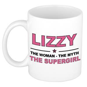 Bellatio Naam cadeau Lizzy - The woman, The myth the supergirl koffie mok / beker 300 ml - naam/namen mokken - Cadeau voor o.a verjaardag/ moederdag/ pensioen/ geslaagd/ bedankt