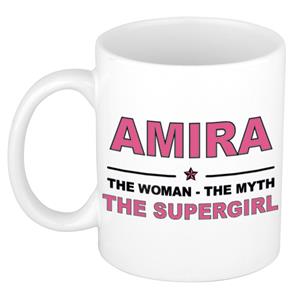 Bellatio Naam cadeau Amira - The woman, The myth the supergirl koffie mok / beker 300 ml - naam/namen mokken - Cadeau voor o.a verjaardag/ moederdag/ pensioen/ geslaagd/ bedankt