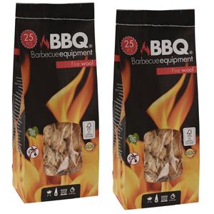 BBQ Collection 2x Zakken Met 25x Barbecue Aanmaak Houtwol Krullen Per Zak - Aanmaakblokjes