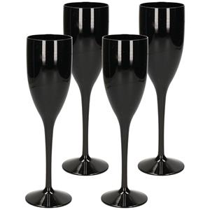 6x Stuks Onbreekbaar Champagne/prosecco Flute Glas Zwart Kunststof 15 Cl/150 Ml - Champagneglazen