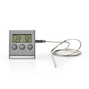 Nedis Vleesthermometer | Alarm / Timer | LCD-Scherm | 0-250 °C | Zilver / Zwart | 1 stuks - KATH104SS KATH104SS