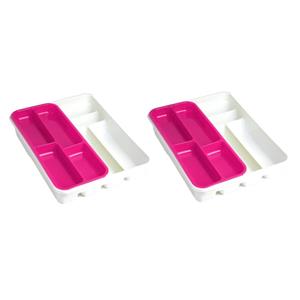 Forte Plastics 2x Stuks Witte Bestekbak Inzetbakken Met Roze Oplegbakje Kunststof L40 X B30 Cm - Bestekbakken
