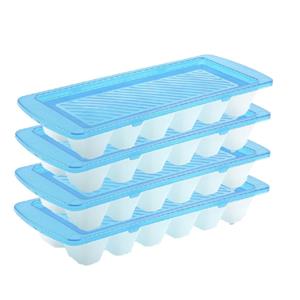 Forte Plastics Set van 4x stuks ijsblokjes/ijsklontjes maken bakjes met afsluitbare deksel blauw 28 cm - 12 stuks voor gekoelde drankjes