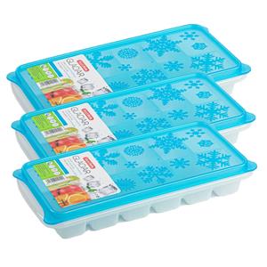 Forte Plastics 3x stuks Trays met ijsblokjes/ijsklontjes vormpjes 12 vakjes kunststof wit met blauwe afsluitdeksel