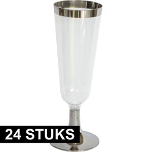 24x Luxe champagne glazen zilver/transparant kunststof - 150 ml - Herbruikbare plastic champagneglazen