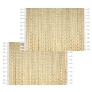 Secret De Gourmet Set van 6x stuks placemats wit met franjes - bamboe - 45 x 30 - Tafel onderleggers