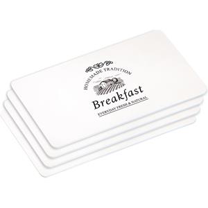 6x Ontbijtbordjes/ontbijtplankjes set Breakfast print 14 x 24 cm - Bed and Breakfast ontbijtborden servies - Onbreekbare bordjes
