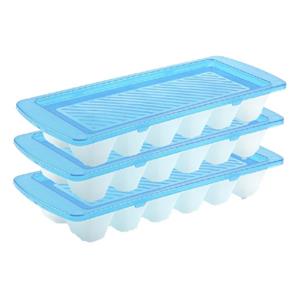 Forte Plastics Set van 3x stuks ijsblokjes/ijsklontjes maken bakjes met afsluitbare deksel blauw 28 cm - 12 stuks voor gekoelde drankjes