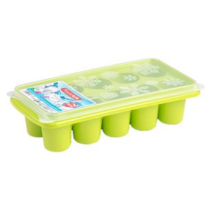 Forte Plastics Tray met dikke grote ronde blokken van 6.5 cm ijsblokjes/ijsklontjes vormpjes 10 vakjes kunststof groen met afsluit deksel