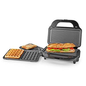 Nedis Waffeleisen KAMG120FBK - sandwich maker / waffle maker / grill - black / silver