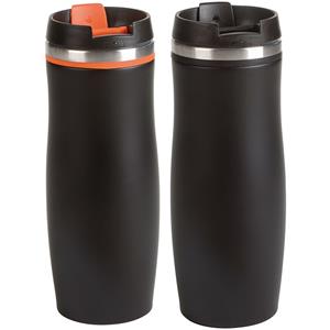 Cuisine Elegance 2x stuks isoleer/warmhoudbekers zwart en zwart/oranje kleur 400 ml -