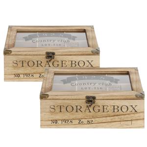 2x Stuks Houten Theedoos Bruin Storage Box 9-vaks 25 X 25 X 9 Cm - Theedozen
