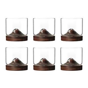 Aretica Whiskey glas met houten onderzetter - Bruin - set van 6