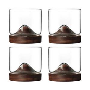 Aretica Whiskey glas met houten onderzetter - Bruin - set van 4