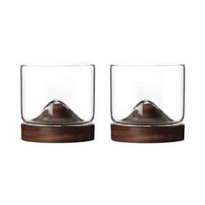 Aretica Whiskey glas met houten onderzetter - Bruin - set van 2