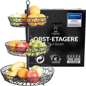 Chefarone Fruit Etagère - Fruitmand - Fruitschaal - Groentemand - Opberger - 3 Laags etaal - Zwart