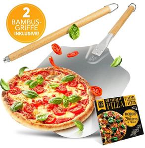 Loco Bird Pizzaschieber »Pizzaschieber - Pizzaschaufel aus rostfreiem Aluminium - mit zwei Holzgriffen - Robustes Gewinde - Pizzaheber mit abgerundeten Kanten - Inkl. Rezeptbuch«