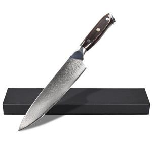 Navaris Damastmesser, 20cm Klinge Griff aus Ebenholz - Stahl Küchenmesser Damast Messer aus Damaststahl sehr scharf - mit Holzgriff und Geschenkbox