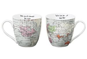BOLTZE Geschirr-Set Kaffeebecher Weltreise Jumbo Porzellan sortiert 600 ml 11cm Ø11cm weiß