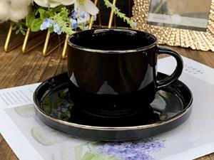 ZELLERFELD Kaffeeservice »12-Teiliges Kaffeeset aus Porzellan mit Untertassen Kaffeebecher Tasse Schwarz mit Gold Umrandung«